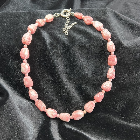 #42 Vintage Genuine Pink Lace Agate Necklace. Artisan Made - Picture 5 of 11